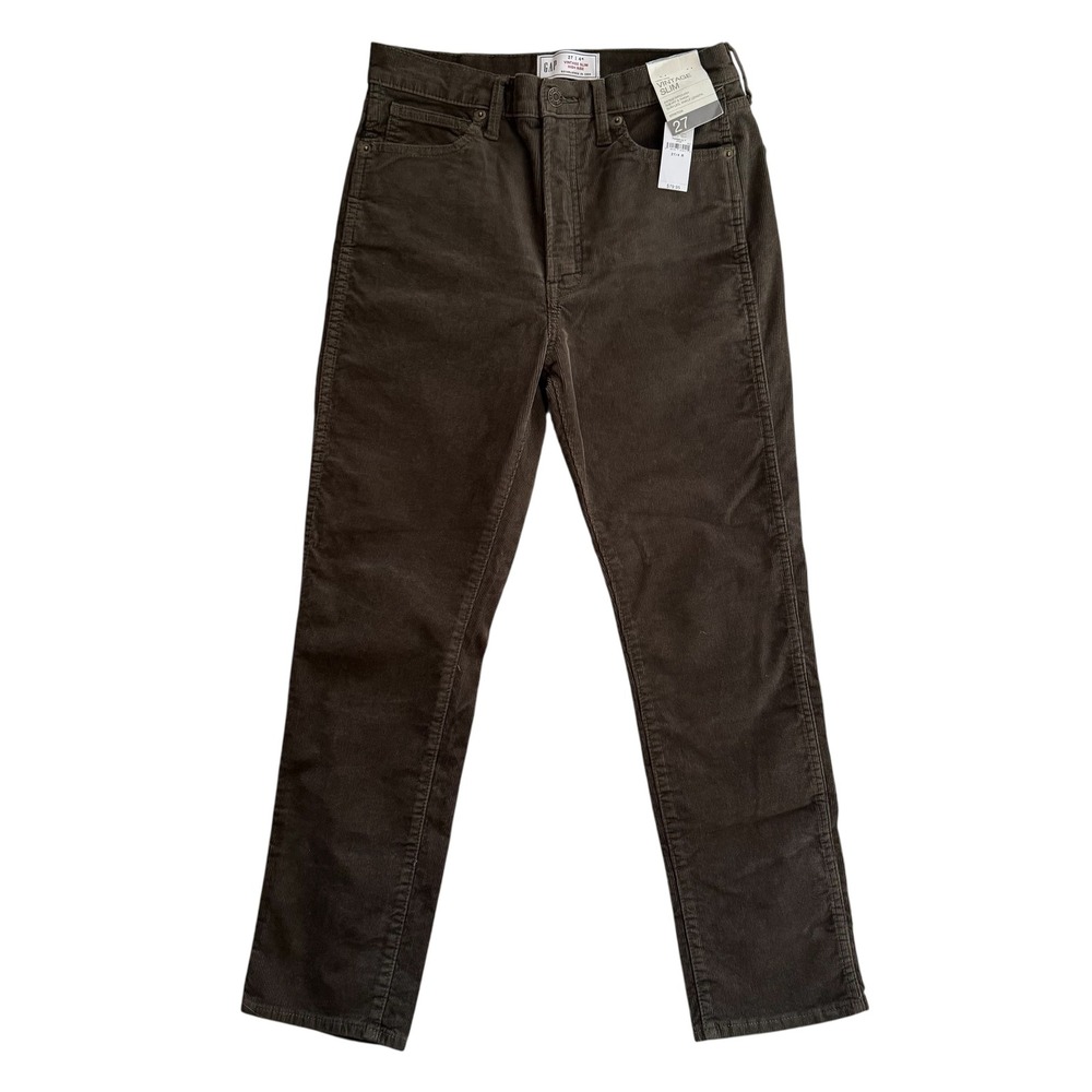 Gap Womens Vintage Slim High Rise Corduroy Pants Olive Brown Size‎ 27 4R New NWT